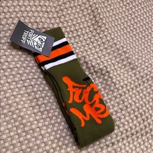 Fort Troff F*** Me Orange and Army Green Graphic Socks